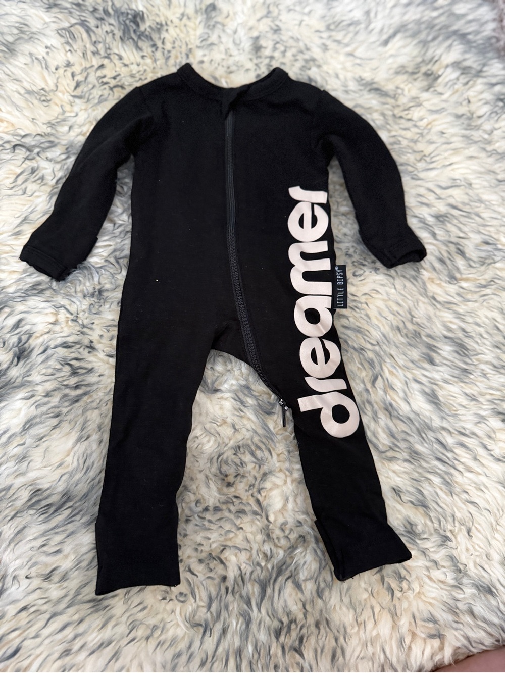 Little Bipsy Black One-Piece Romper with "dreamer" Side Print